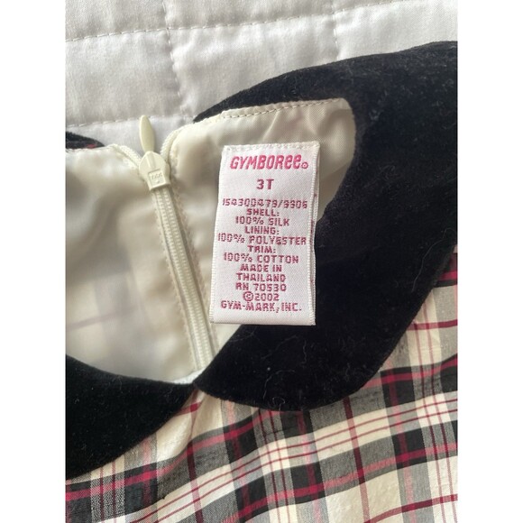 VINTAGE Y2K Gymboree 100% SILK Holiday Plaid Dress Velvet Peter Pan Collar 3T - Picture 7 of 8